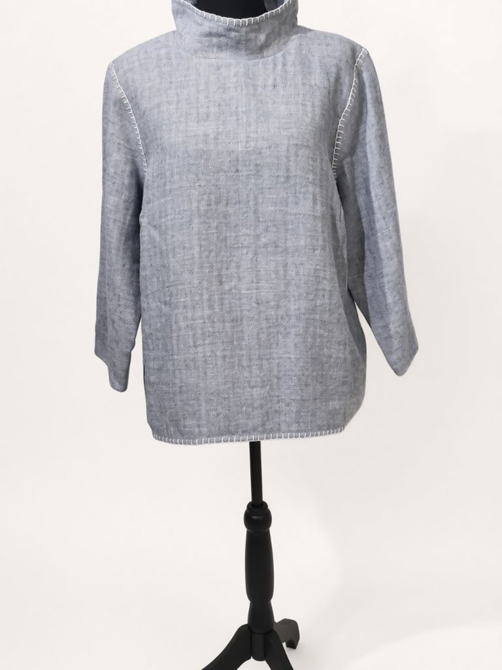 Frances Valentine mock-neck tunic in a heather gray linen/wool blend.